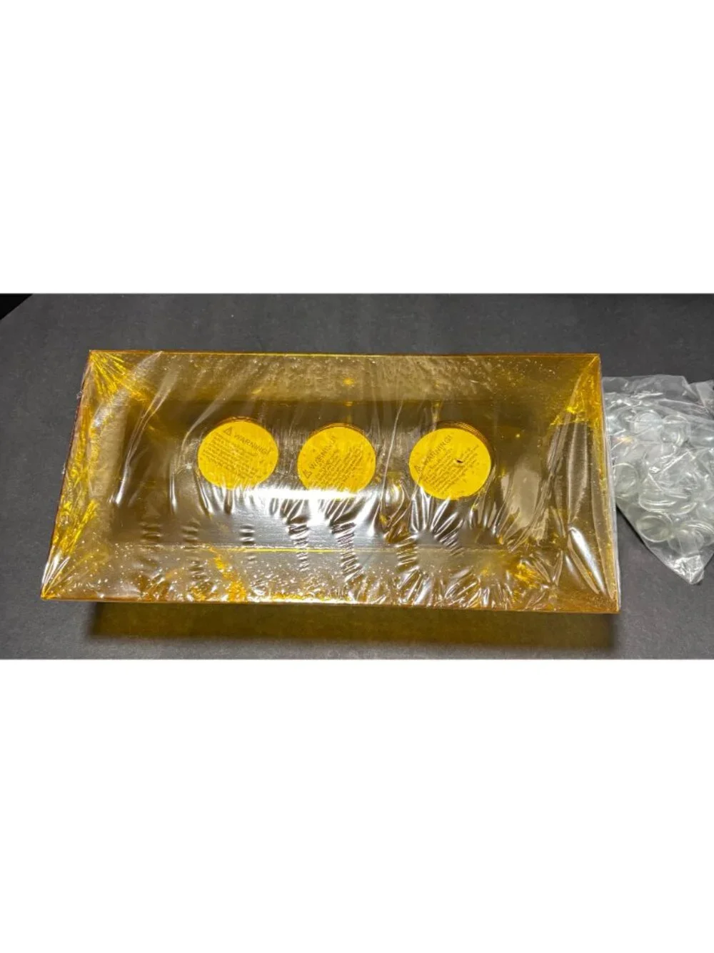 3 Piece Gold Color Glass Tealight Candle Holder Set On Rectangular Tray Stones